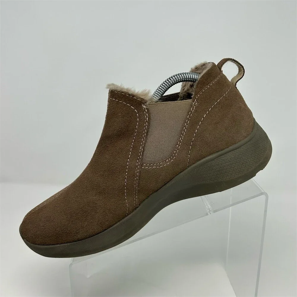Earth Origins Drift Dax Chelsea Ankle Boots Brown Faux Fur Lined Size 9.5 W